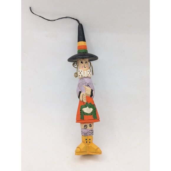 Vtg. Ornament Witch Fall Themed Metal Hair  Holding Frog Unique 5.75"  READ - Picture 1 of 9